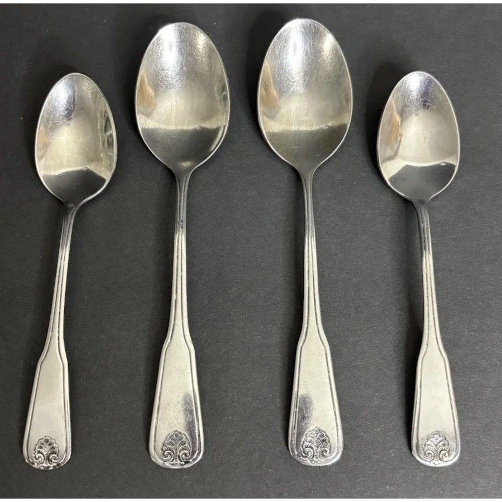 4 Oneida Colonial Mood Spoons 2 Teaspoons 2 Soup Spoons Shell Stainless